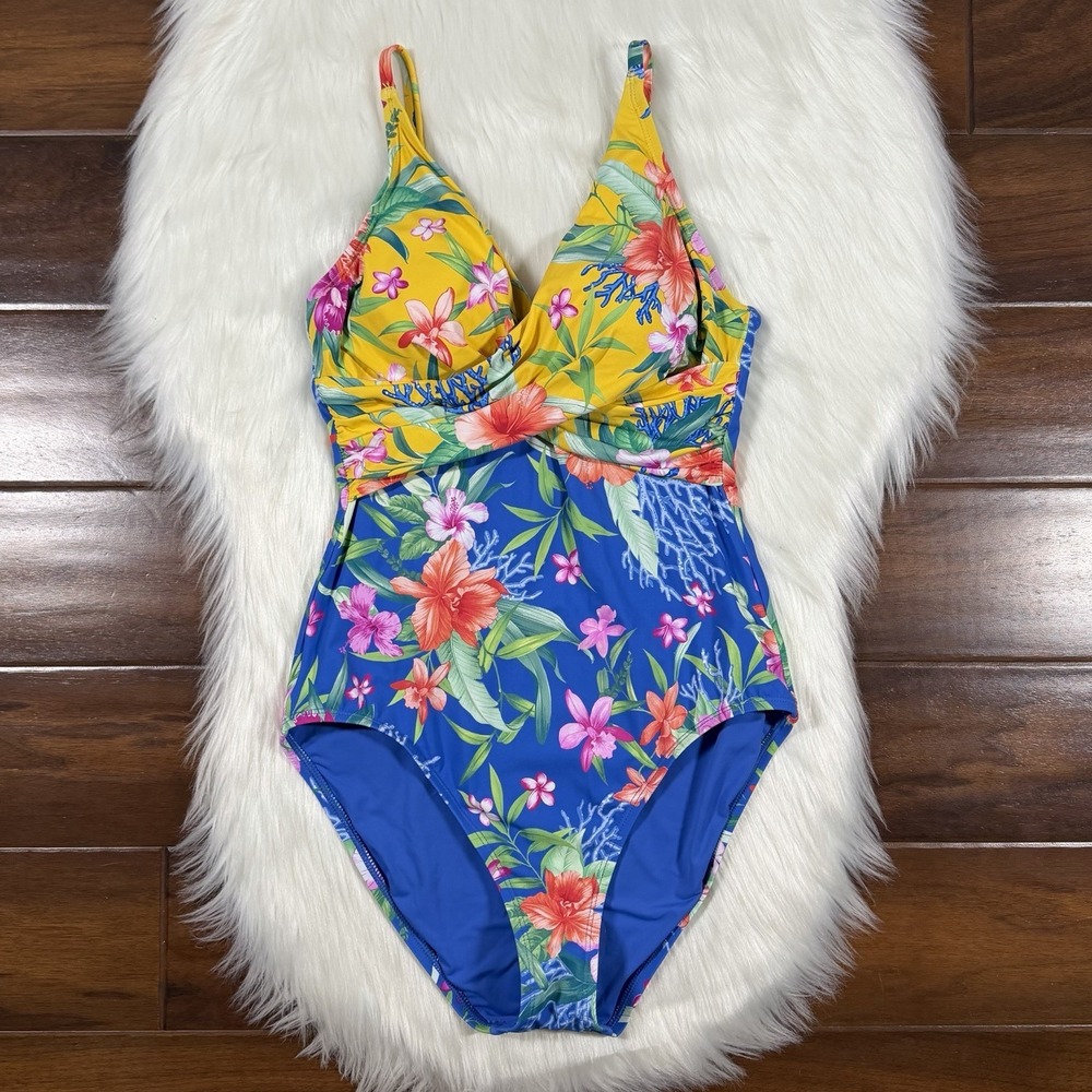 Tommy Bahama Women Size 10 Palace Blue Isola Vita Twist Front One Piece Swimsuit
